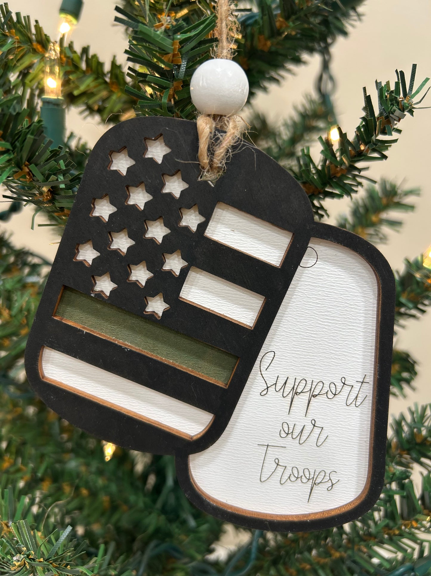 Military dog tag support our troops ornament
