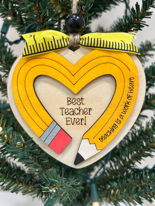 Best teacher ever heart shaped pencil