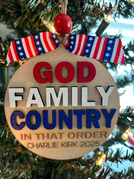 GOD FAMILY COUNTRY-Charlie Kirk Ornament