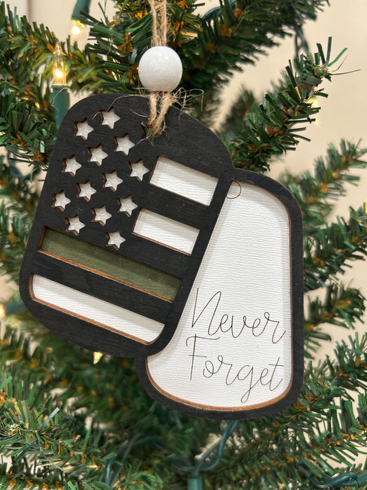 Military dog tag never forget ornament