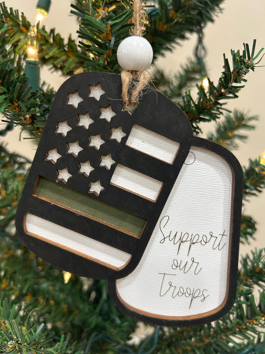 Military dog tag support our troops ornament