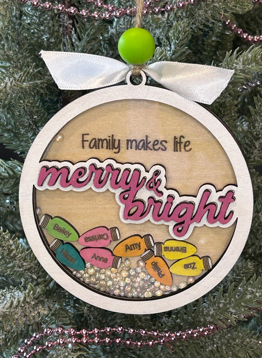 Merry & Bright Family Name Shaker Ornament